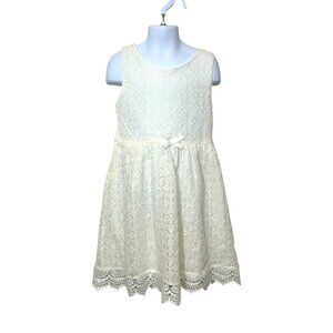 H&M Girls’ Dress Ivory White 6-8 Y Sleeveless Fit & Flare Lace Scalloped Hem
